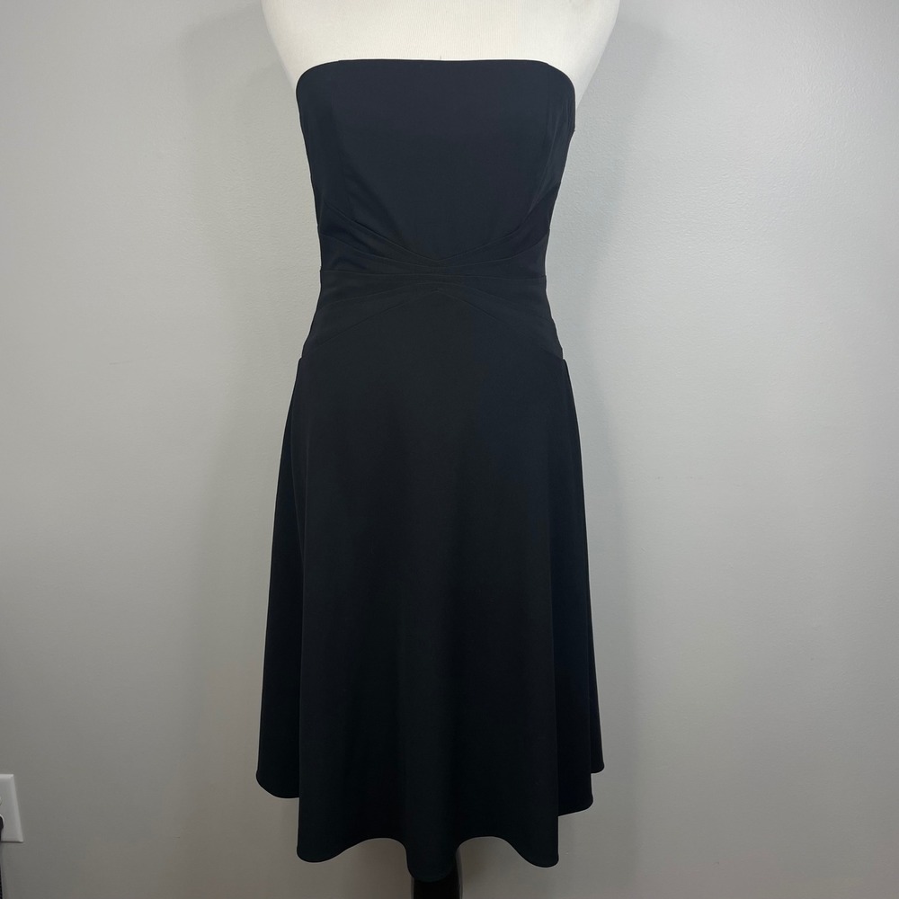 White House Black Market Black Strapless Pintuck Waist Midi Dress Womens 6